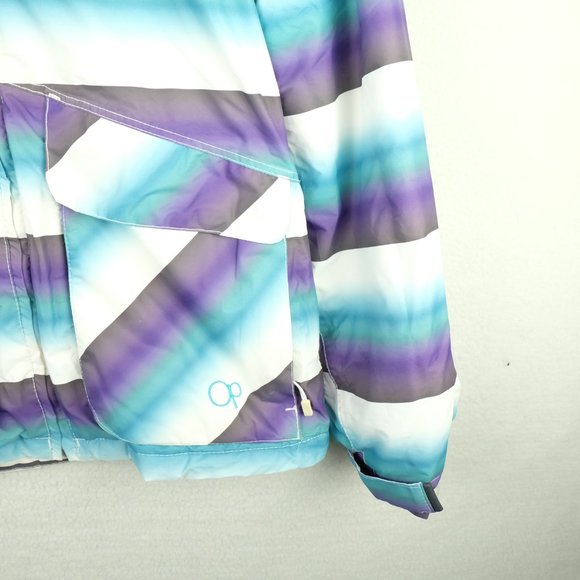 Ocean Pacific Womens Winter Jacket White Purple Striped Vintage Hooded 90s - Picture 3 of 12